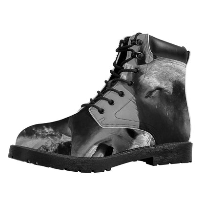 Black And White Funny Donkey Print Work Boots