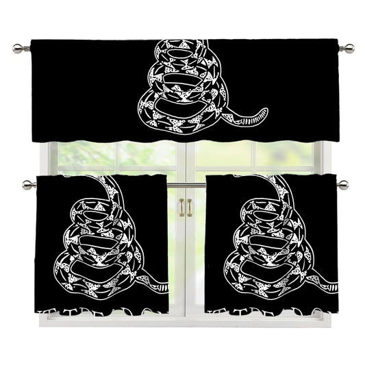 Black And White Gadsden Flag Print 3 Piece Kitchen Curtains