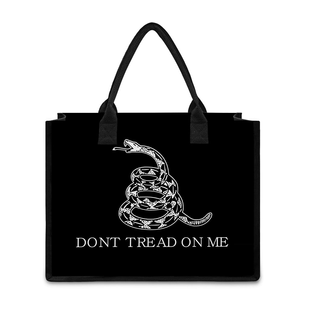 Black And White Gadsden Flag Print Canvas Tote Bag