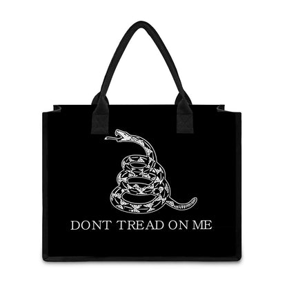Black And White Gadsden Flag Print Canvas Tote Bag