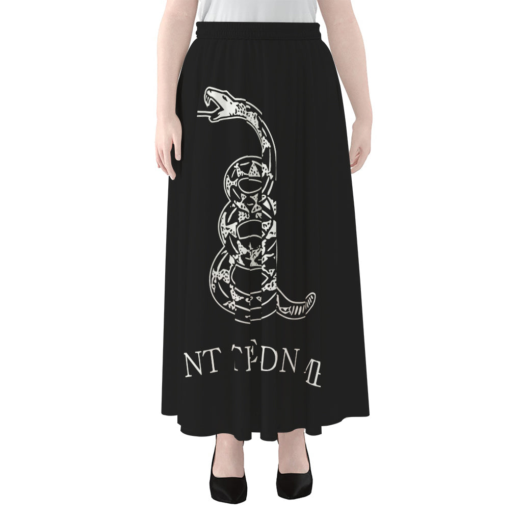 Black And White Gadsden Flag Print Chiffon Maxi Skirt