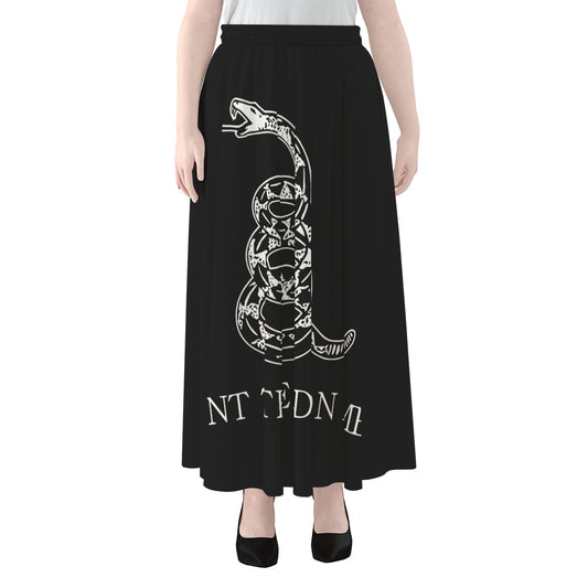 Black And White Gadsden Flag Print Chiffon Maxi Skirt