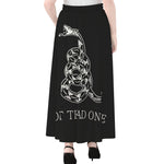 Black And White Gadsden Flag Print Chiffon Maxi Skirt