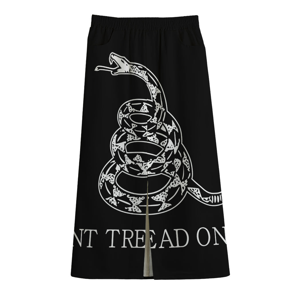 Black And White Gadsden Flag Print Cotton Front Slit Maxi Skirt