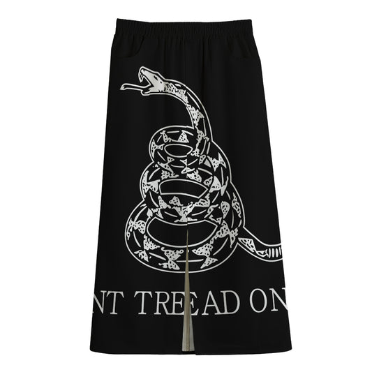 Black And White Gadsden Flag Print Cotton Front Slit Maxi Skirt