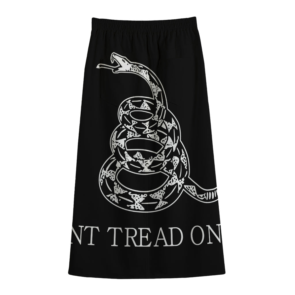 Black And White Gadsden Flag Print Cotton Front Slit Maxi Skirt