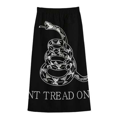Black And White Gadsden Flag Print Cotton Front Slit Maxi Skirt
