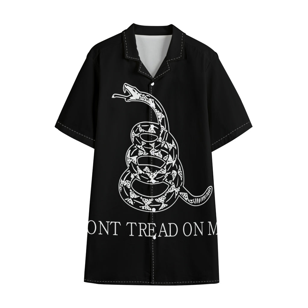 Black And White Gadsden Flag Print Cotton Hawaiian Shirt