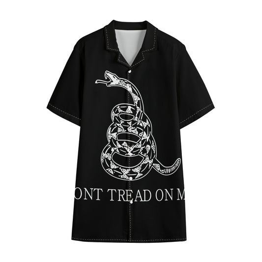 Black And White Gadsden Flag Print Cotton Hawaiian Shirt