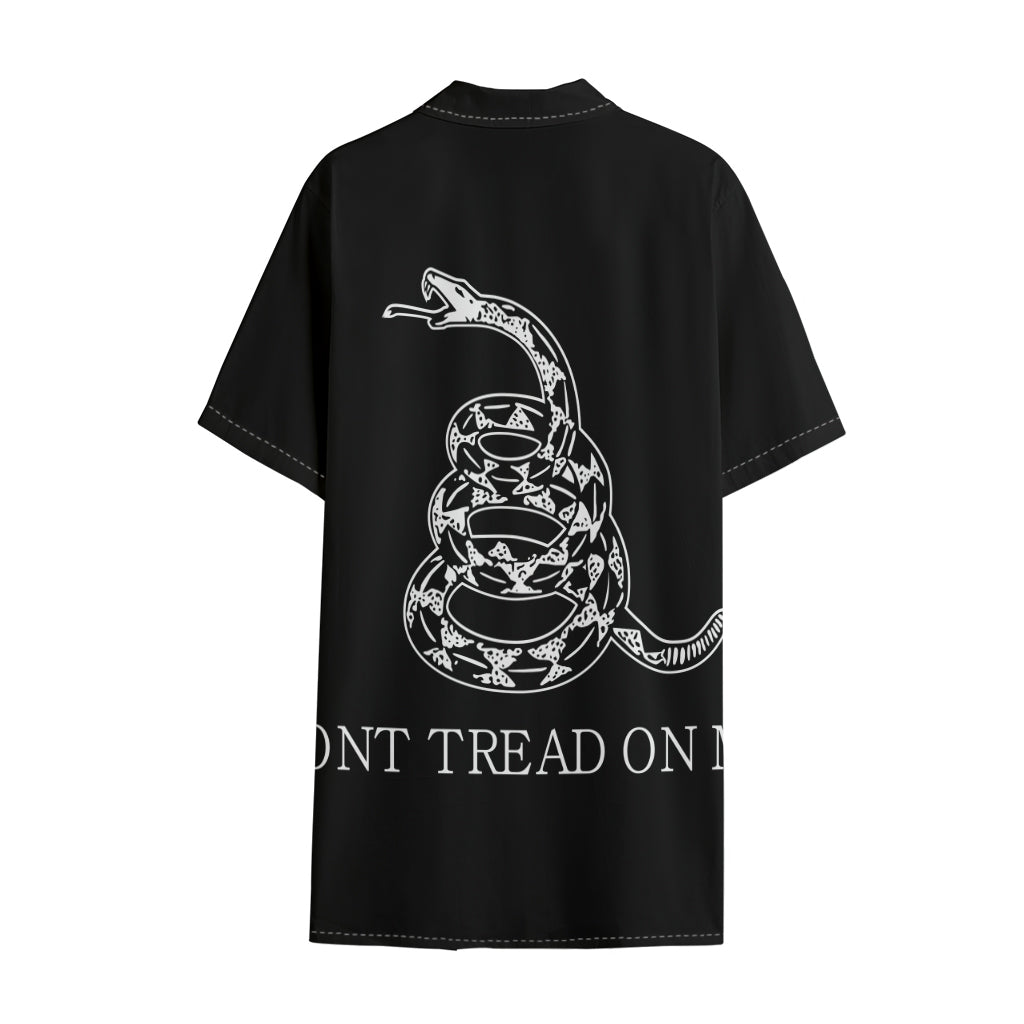 Black And White Gadsden Flag Print Cotton Hawaiian Shirt