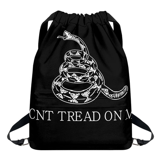 Black And White Gadsden Flag Print Drawstring Backpack