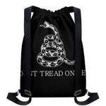 Black And White Gadsden Flag Print Drawstring Backpack