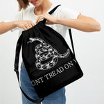 Black And White Gadsden Flag Print Drawstring Backpack