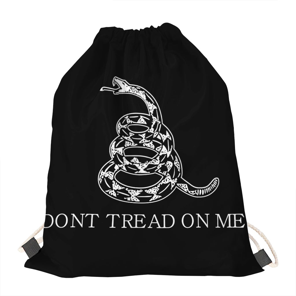 Black And White Gadsden Flag Print Drawstring Bag