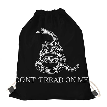 Black And White Gadsden Flag Print Drawstring Bag