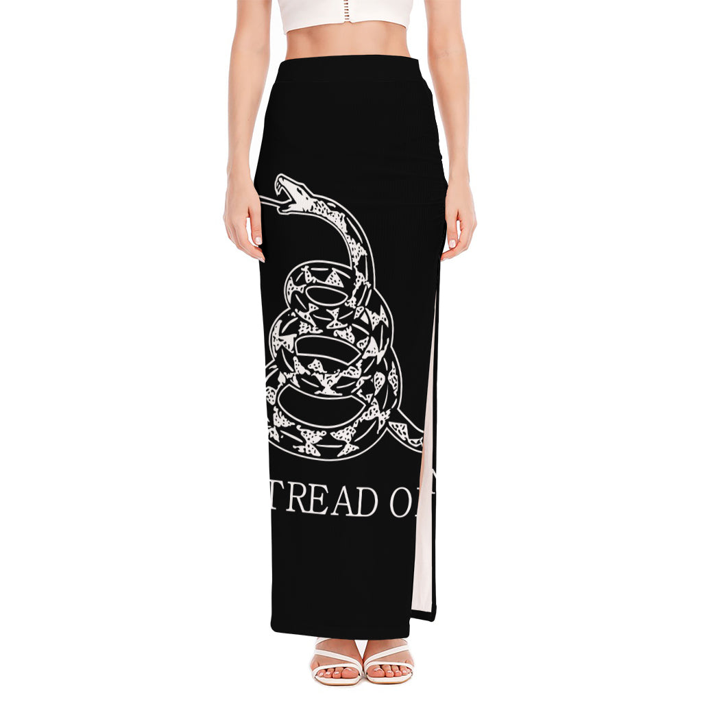 Black And White Gadsden Flag Print High Slit Maxi Skirt