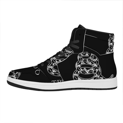 Black And White Gadsden Flag Print High Top Leather Sneakers