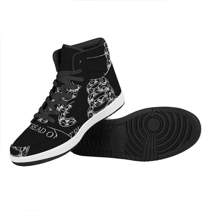 Black And White Gadsden Flag Print High Top Leather Sneakers