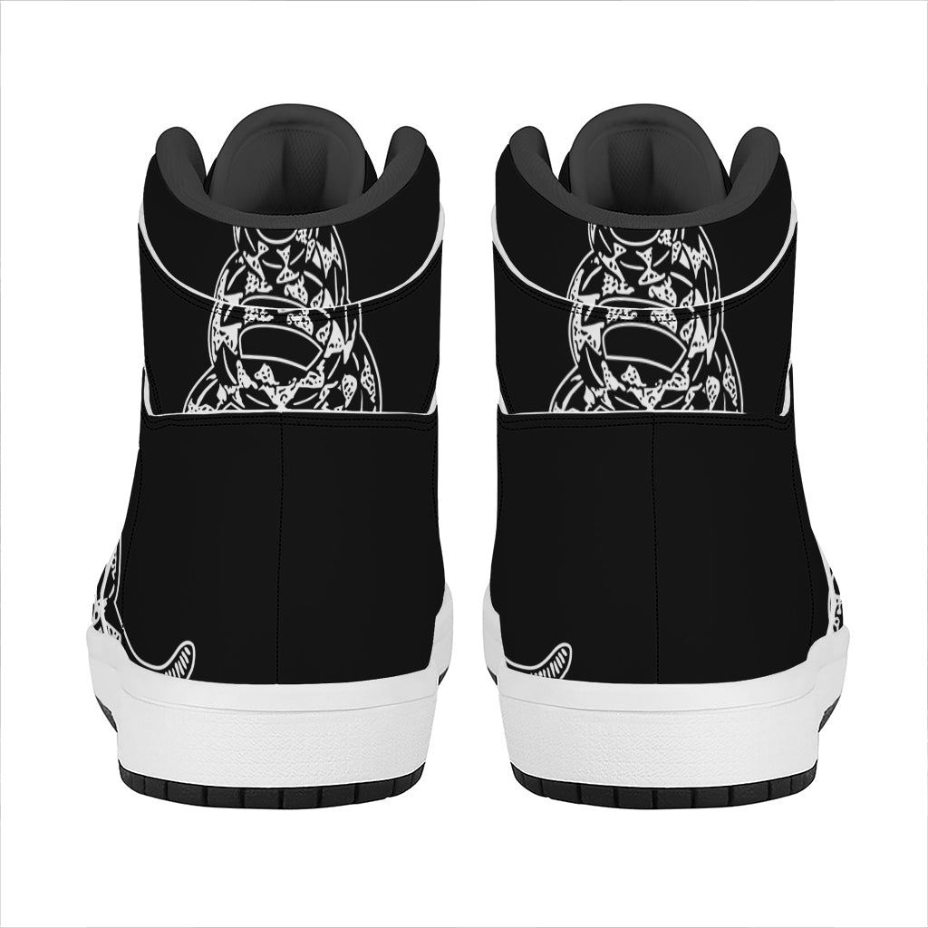 Black And White Gadsden Flag Print High Top Leather Sneakers