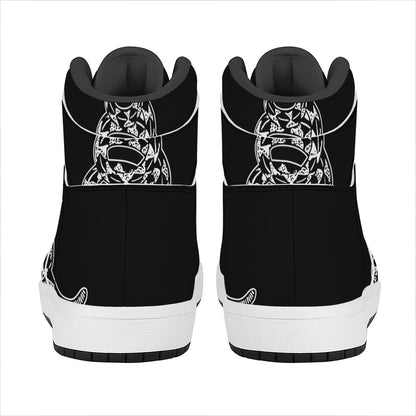 Black And White Gadsden Flag Print High Top Leather Sneakers