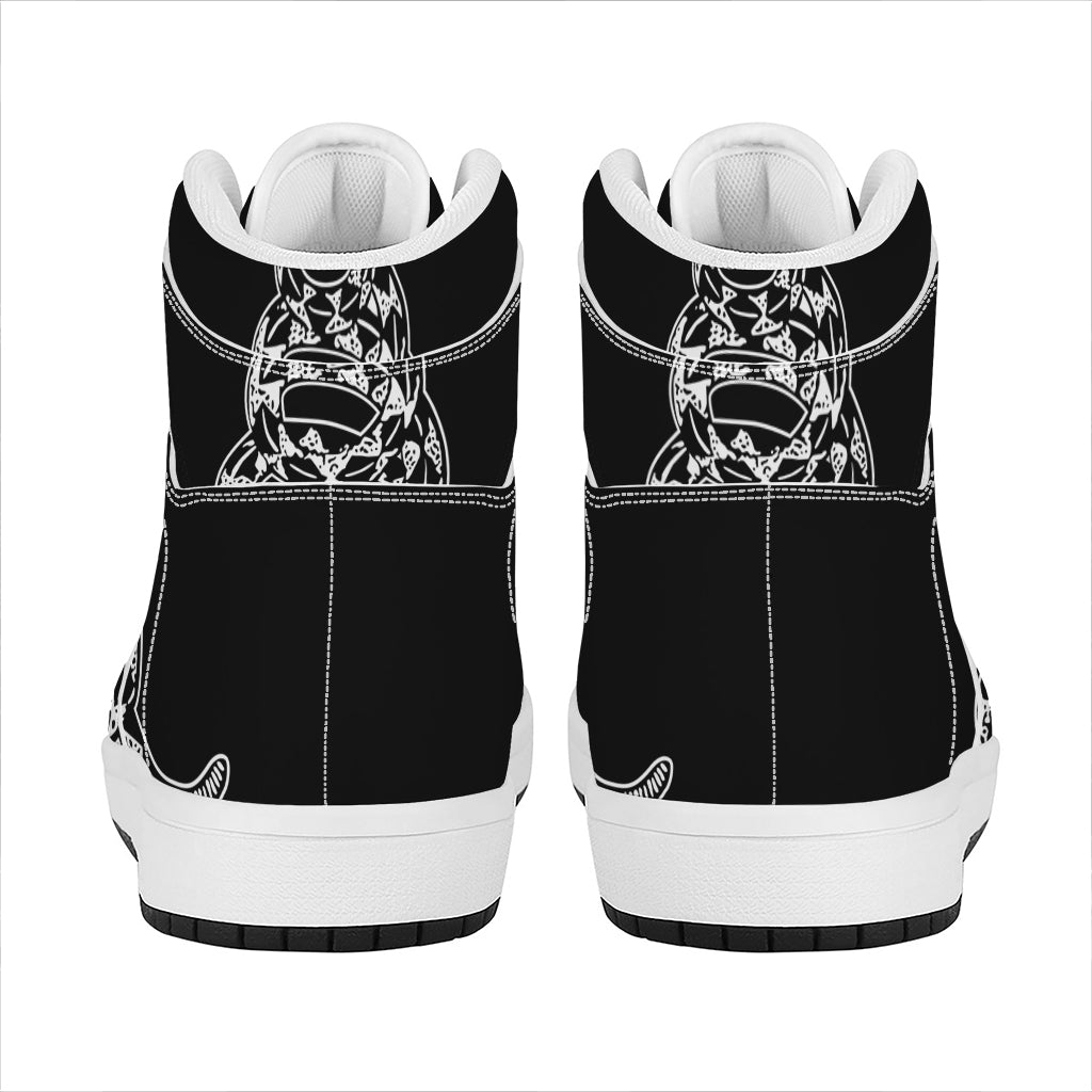 Black And White Gadsden Flag Print High Top Leather Sneakers