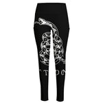 Black And White Gadsden Flag Print High-Waisted Pocket Leggings