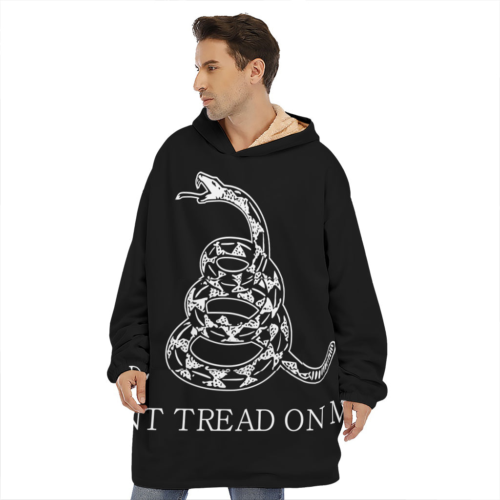 Black And White Gadsden Flag Print Hoodie Blanket