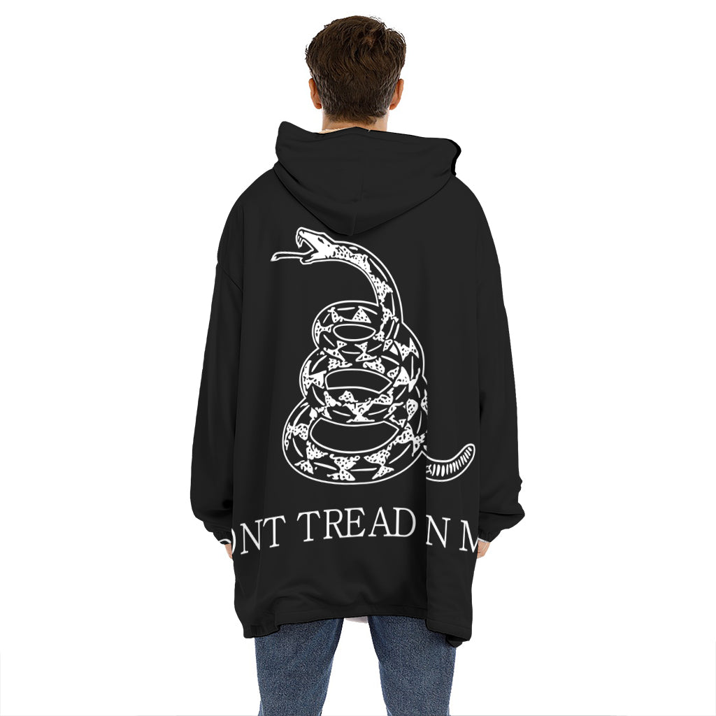 Black And White Gadsden Flag Print Hoodie Blanket