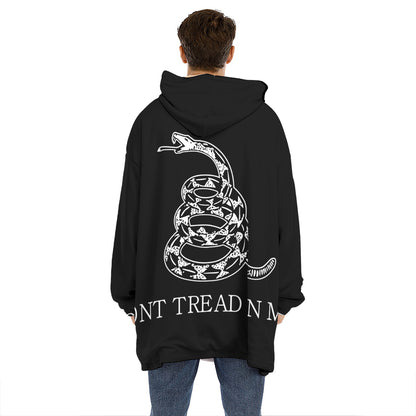 Black And White Gadsden Flag Print Hoodie Blanket