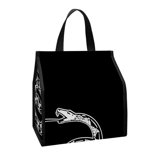Black And White Gadsden Flag Print Insulated Lunch Tote