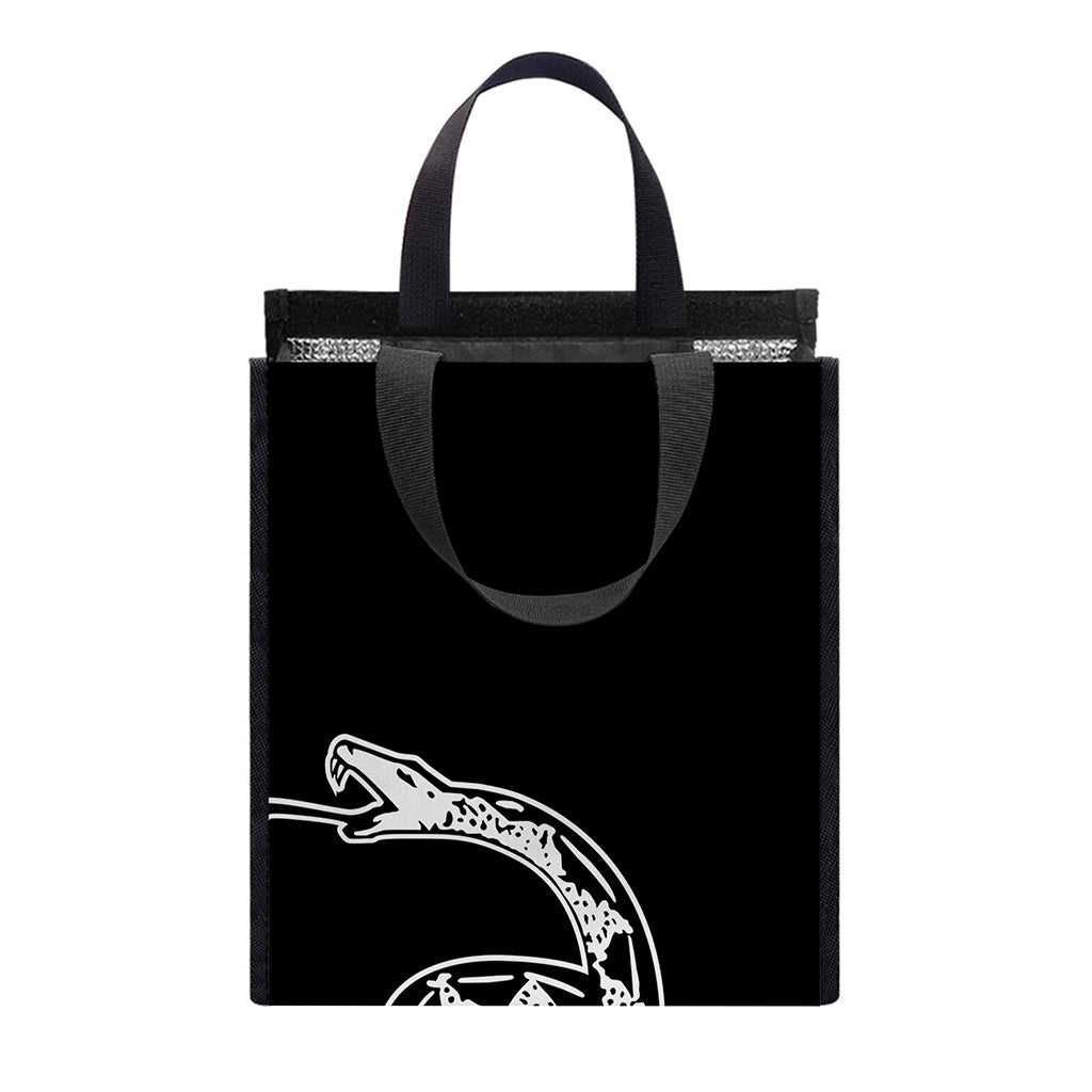 Black And White Gadsden Flag Print Insulated Lunch Tote
