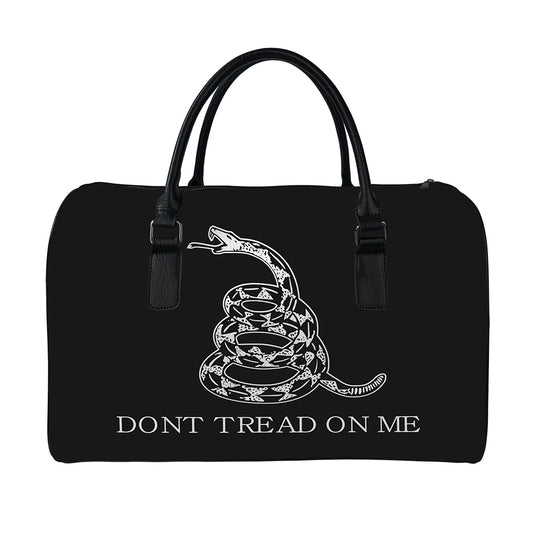 Black And White Gadsden Flag Print Leather Duffle Bag