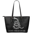 Black And White Gadsden Flag Print Leather Tote Bag With Zipper