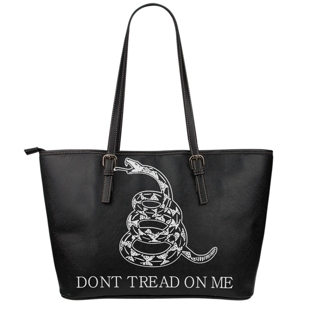 Black And White Gadsden Flag Print Leather Tote Bag