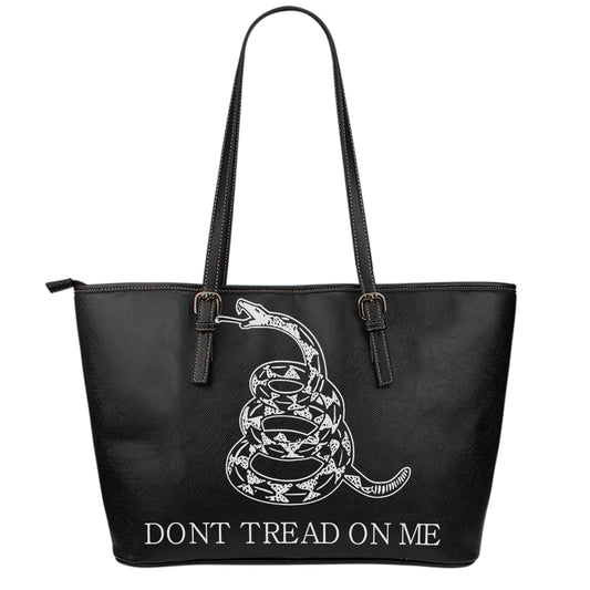 Black And White Gadsden Flag Print Leather Tote Bag