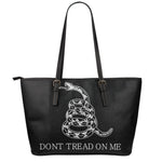 Black And White Gadsden Flag Print Leather Tote Bag