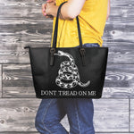 Black And White Gadsden Flag Print Leather Tote Bag