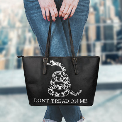 Black And White Gadsden Flag Print Leather Tote Bag