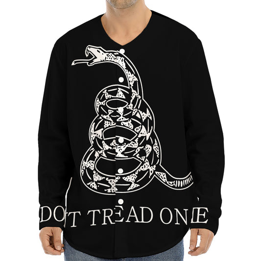 Black And White Gadsden Flag Print Long Sleeve Baseball Jersey