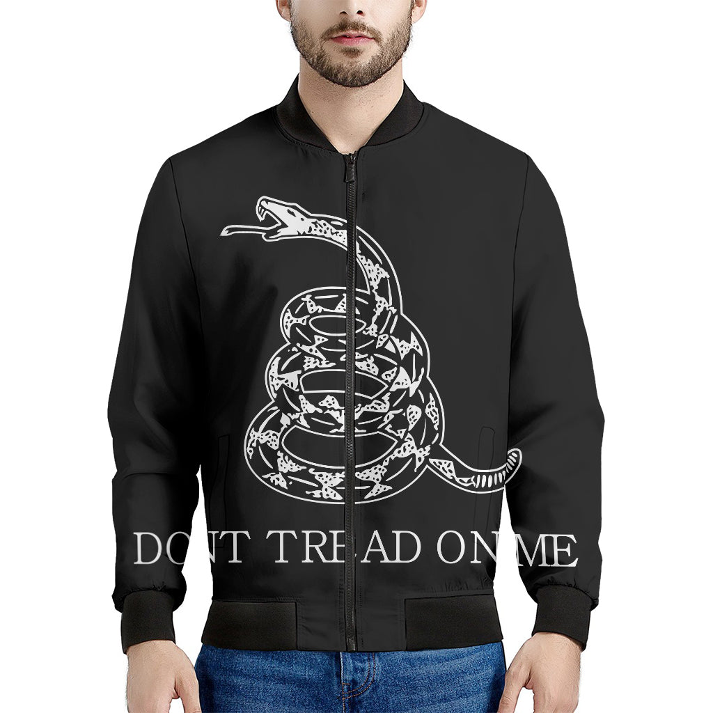 Black And White Gadsden Flag Print Men's Bomber Jacket