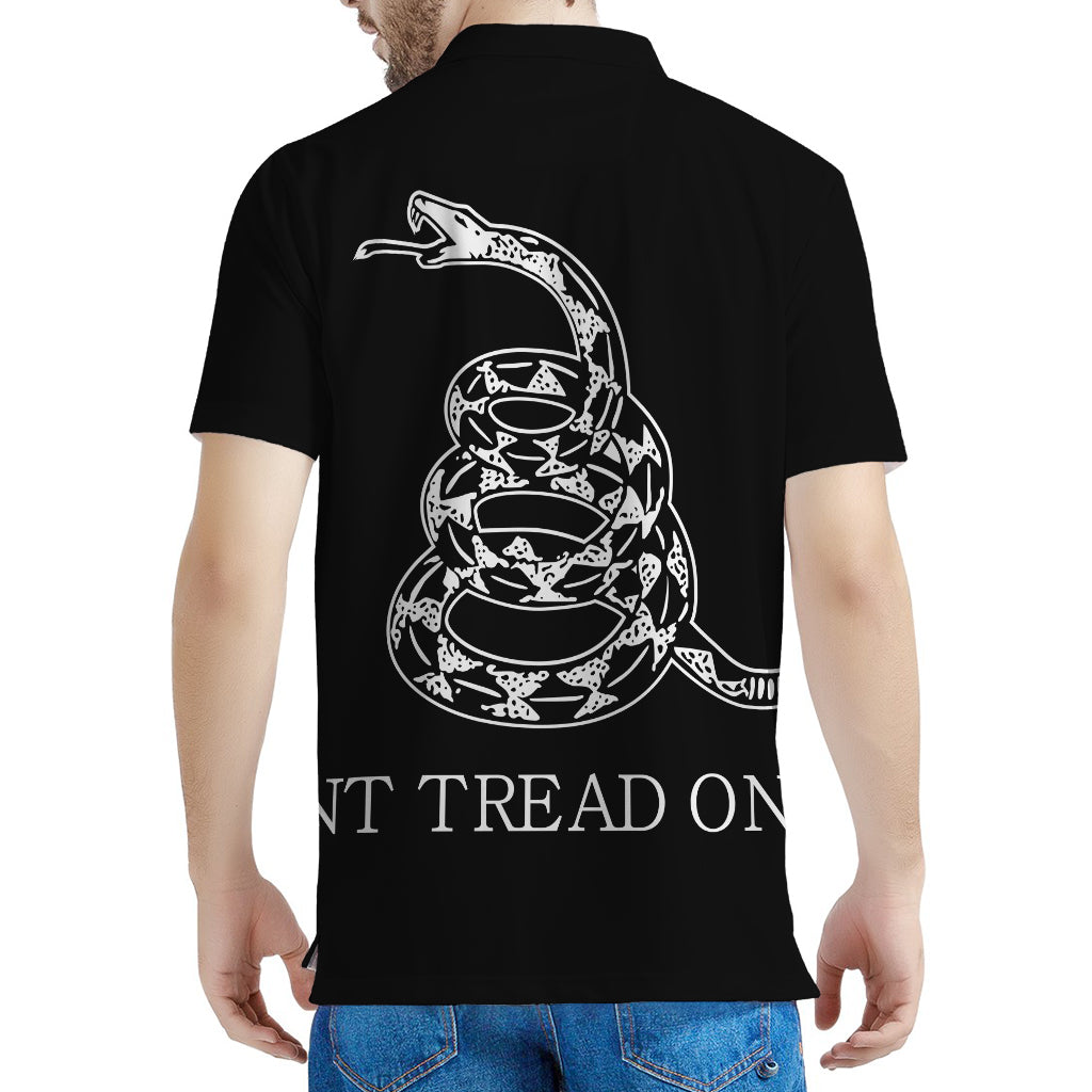 Black And White Gadsden Flag Print Men's Polo Shirt