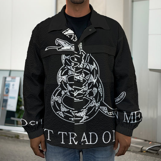 Black And White Gadsden Flag Print Men's Shirt Jacket
