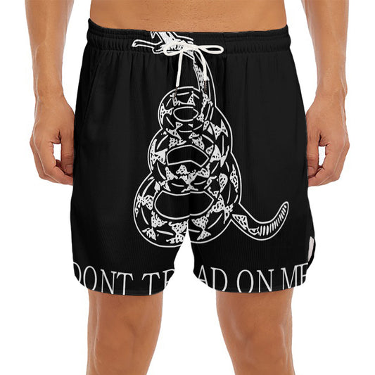 Black And White Gadsden Flag Print Men's Split Running Shorts