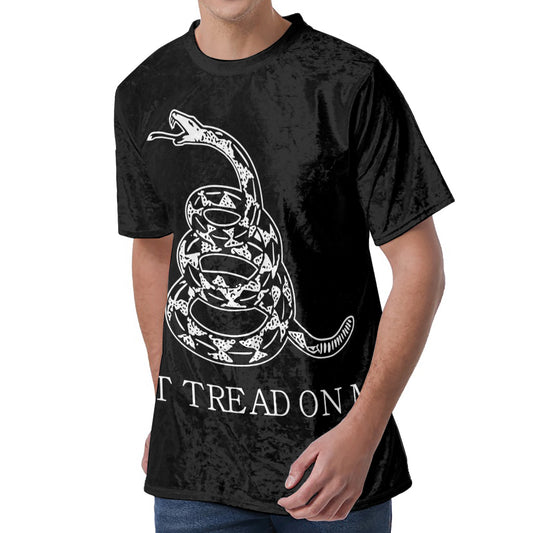 Black And White Gadsden Flag Print Men's Velvet T-Shirt