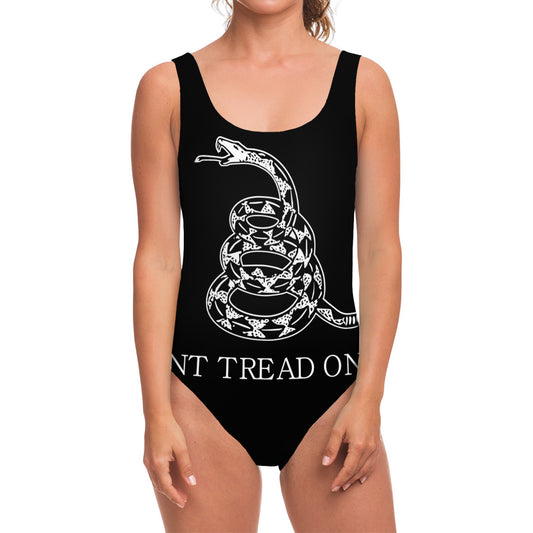 Black And White Gadsden Flag Print One Piece Swimsuit