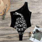Black And White Gadsden Flag Print One Shoulder Bodysuit