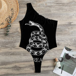 Black And White Gadsden Flag Print One Shoulder Bodysuit