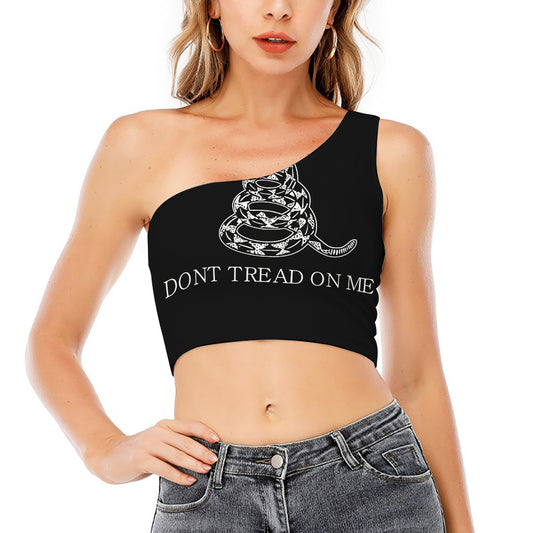 Black And White Gadsden Flag Print One Shoulder Crop Top