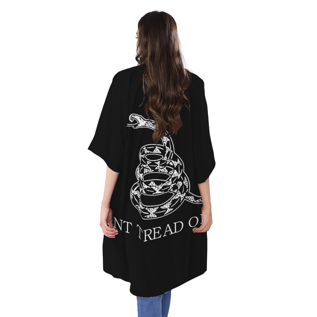 Black And White Gadsden Flag Print Open Front Beach Cover Up