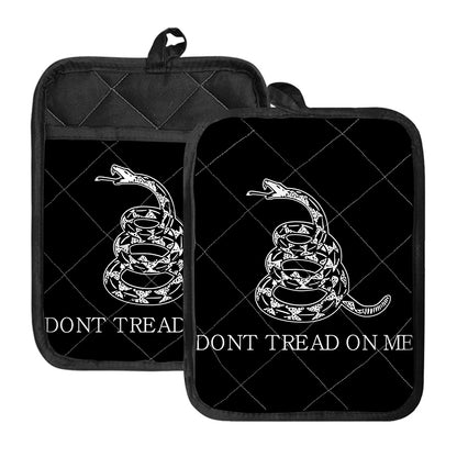 Black And White Gadsden Flag Print Pot Holders With Pocket